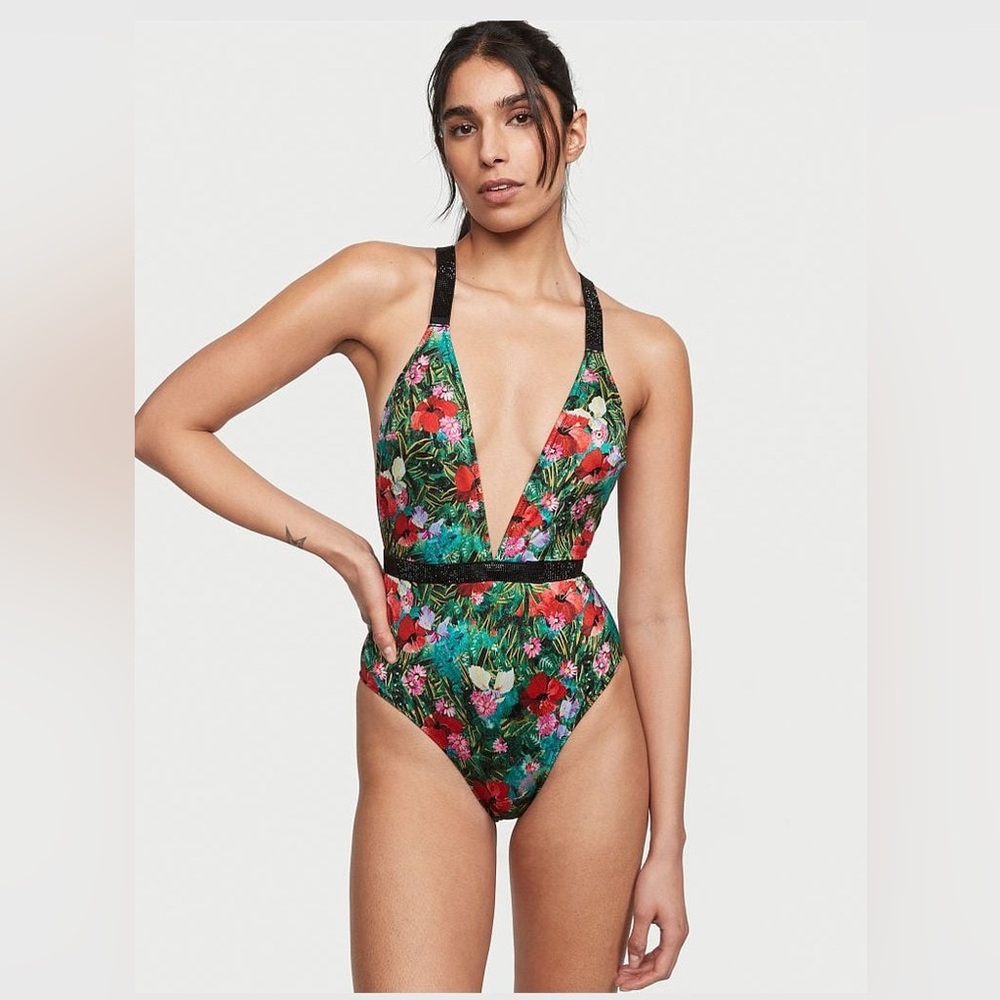 Victoria’s Secret Shine Strap Plunge One Piece Swimsuit M